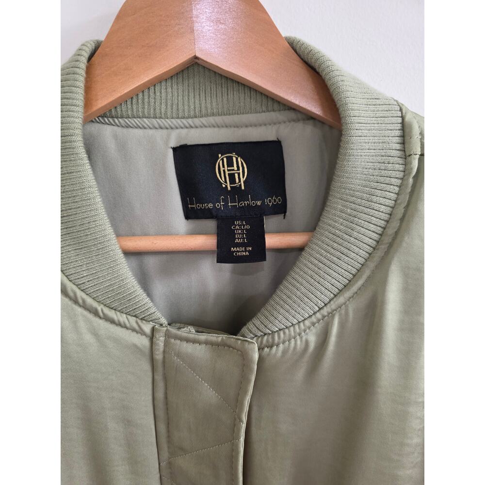 House of Harlow 1960 Gina Sage Green Padded Bomber Jacket Gold-tone HW Sz Large - Picture 3 of 8
